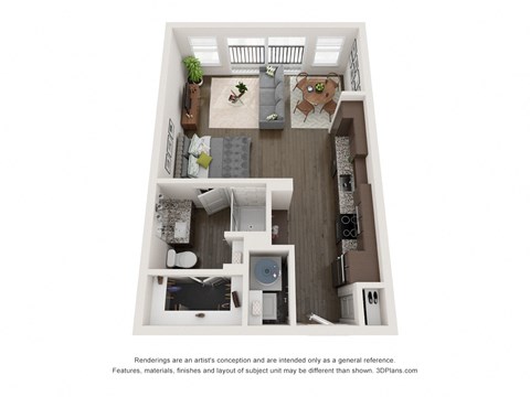 Floor plan for 1 bed, 1 bath, 547 sqft